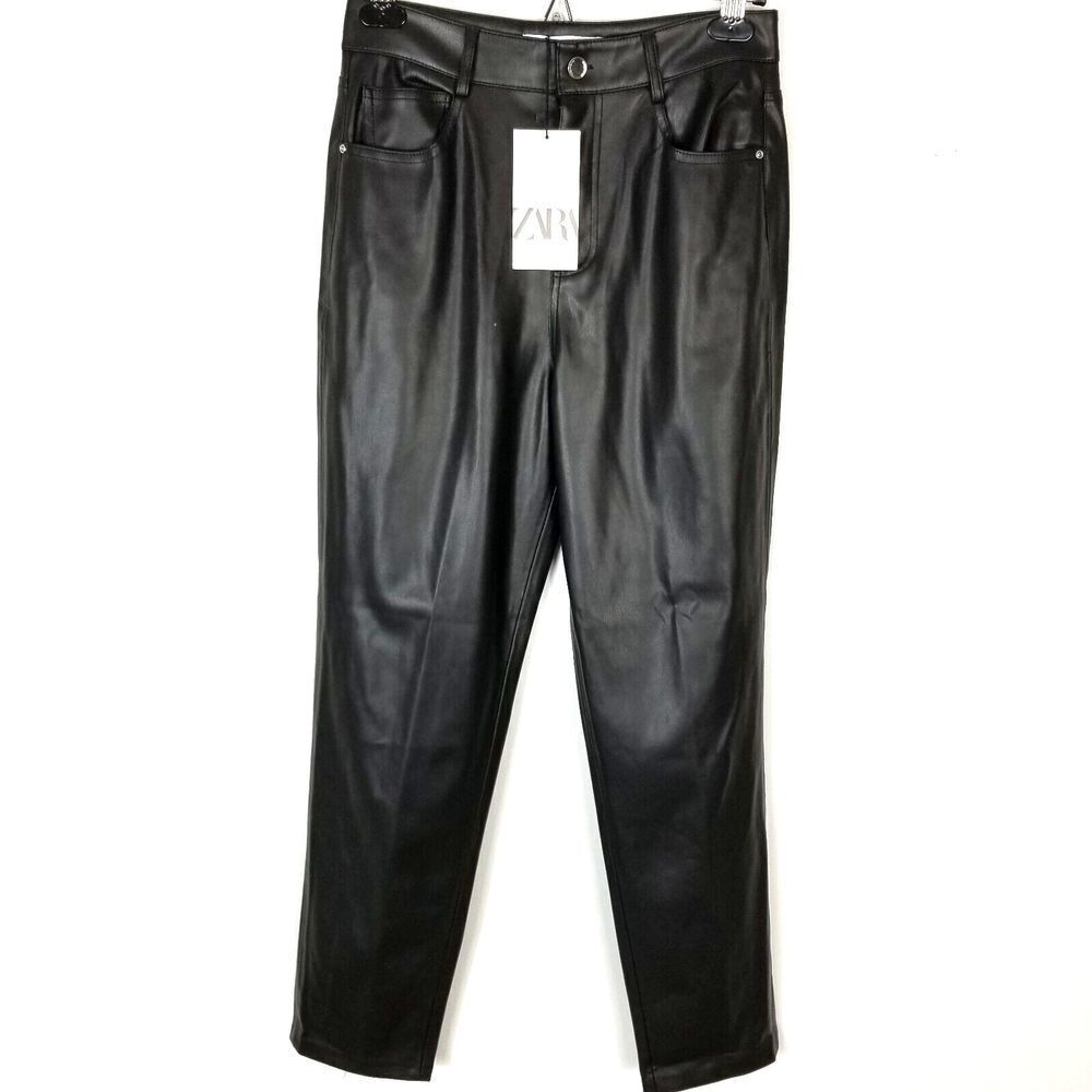 Zara Women Faux Leather Pants‎ Size 4 Black Pockets Ankle